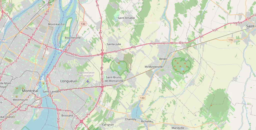 Carte de la Montérégie, de Montréal à Mont-Saint-Hilaire